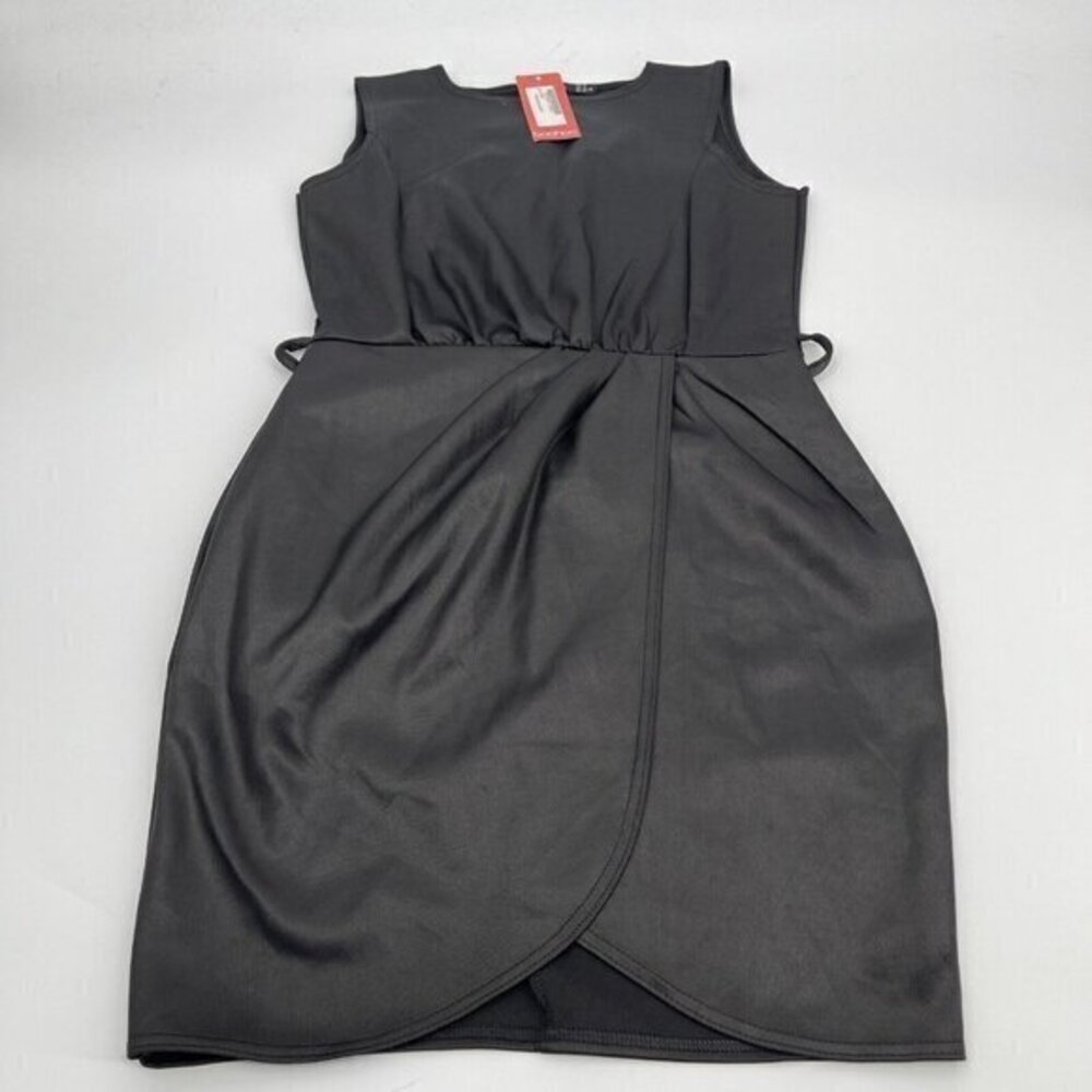 Boooho Dress 8 Womens Black Wrap Bodycon Dress Black Sheath Sleeveless Tulip Hem